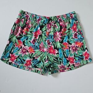 NWT Caribbean Joe High Waist Black Pink and Green Floral Print Shorts Size M